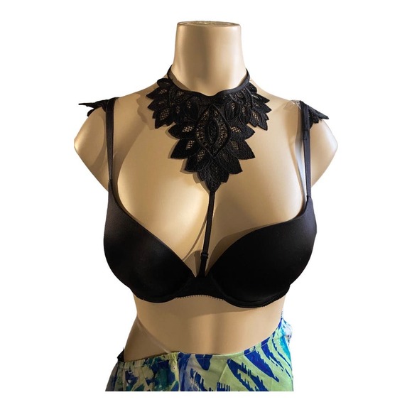 Victoria's Secret Size 34B Designer Bra Set Black Lace Choker Rare Sample New - Picture 1 of 6